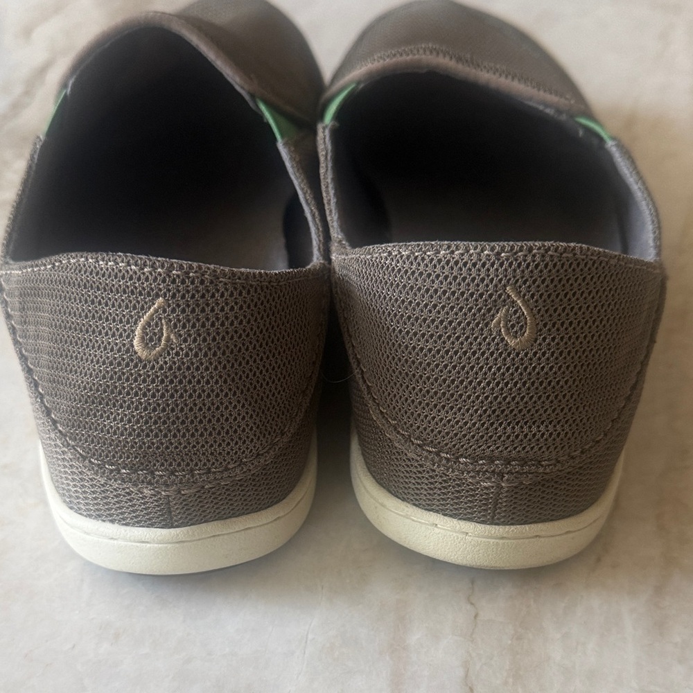 OluKai Men's Dark Brown Slip-On Loafers with Green Accent - Picture 4 of 4